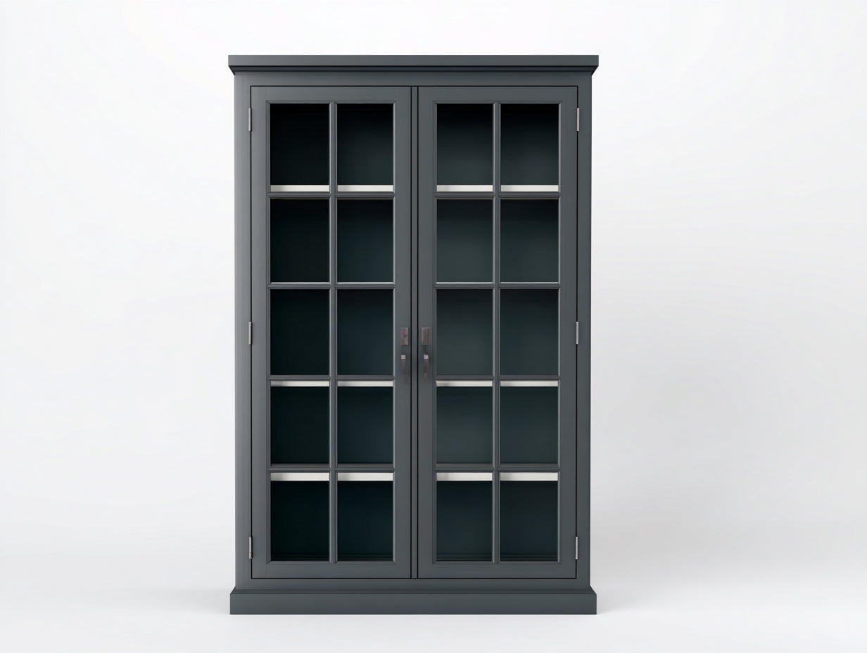 Vitrine - MDF-verre-métal - 95x39x176 cm - gris foncé - classique
