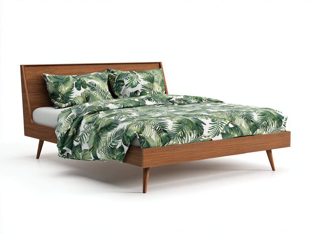 Lit double - bois - 215x187x104 cm - noyer - style rétro moderne