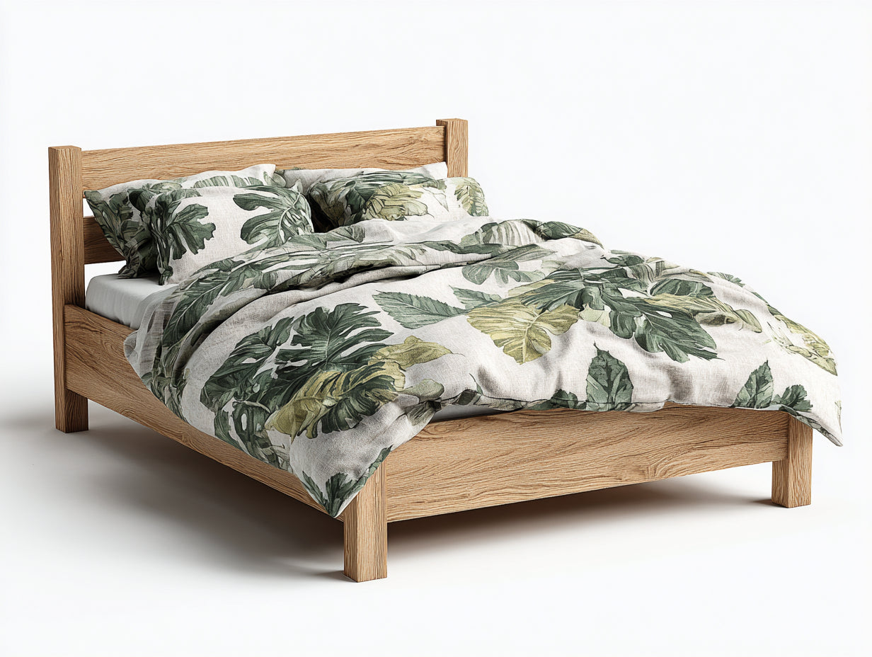 Lit double - bois - 216x188x108 cm - chêne naturel - style campagne moderne