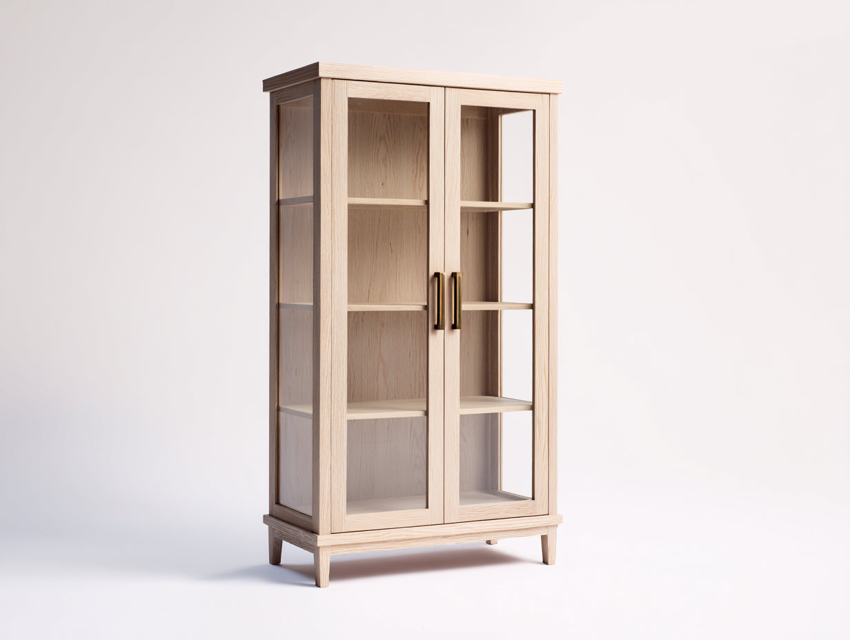 Vitrine - bois-verre-métal - 88x38x171 cm - beige naturel-bronze foncé - moderne