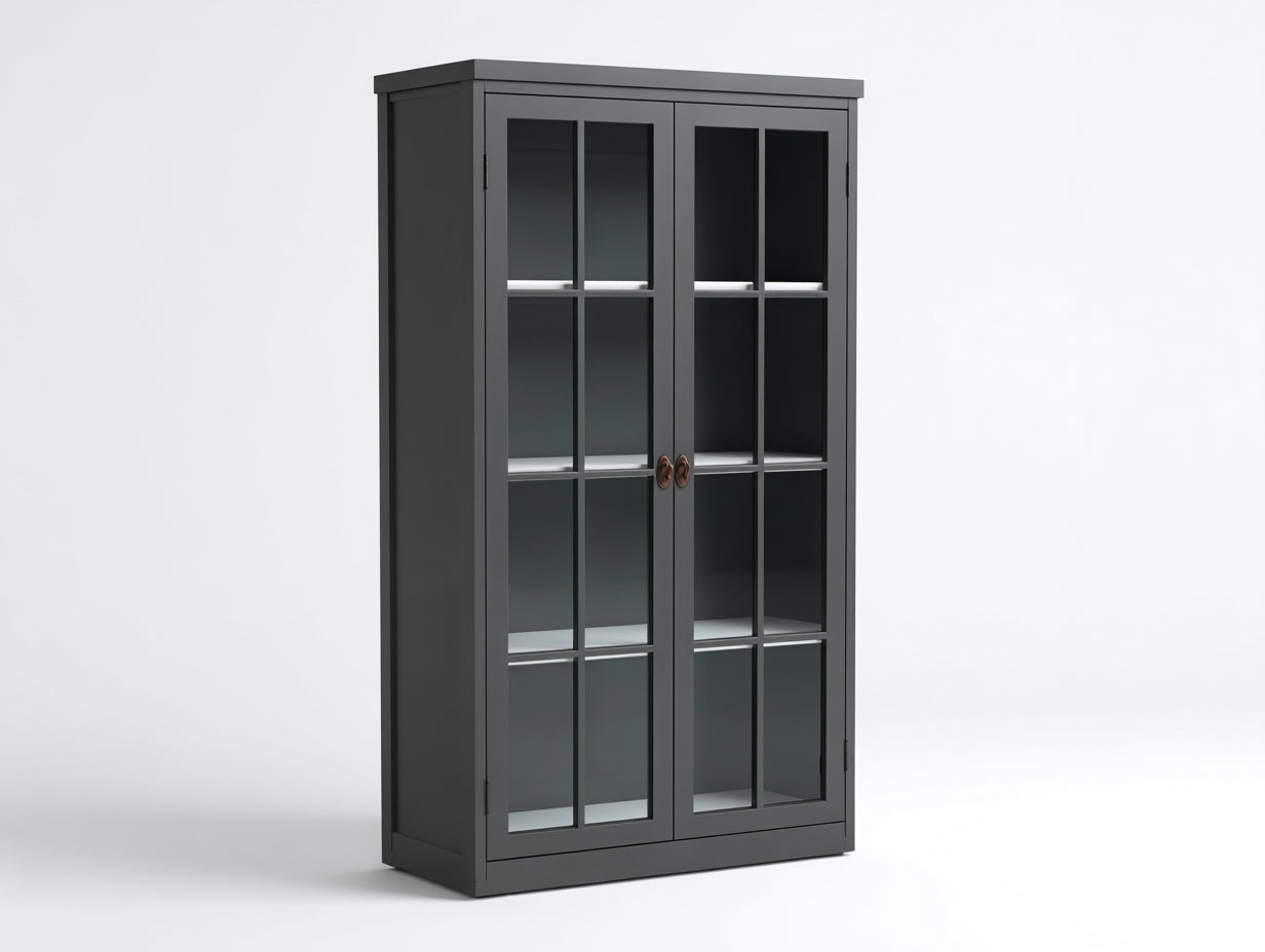 Vitrine - MDF-verre-métal - 96x40x170 cm - gris foncé - classique