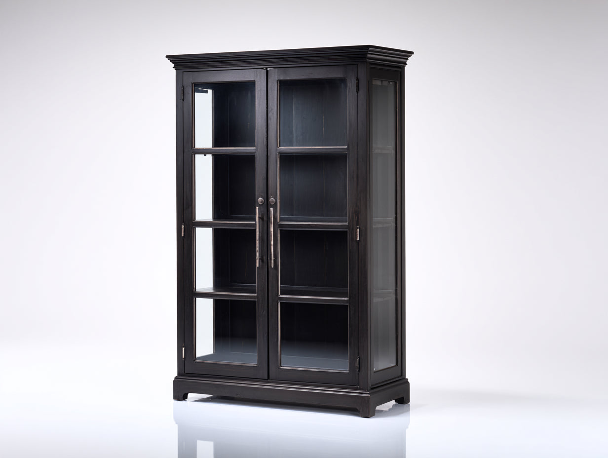 Vitrine - MDF-verre-métal - 93x40x179 cm - noir-marron foncé - classique