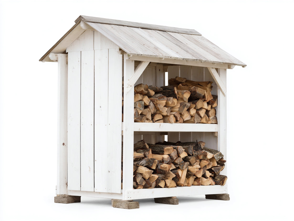 Abri à bûches - bois - 124x74x146 cm - Blanc-Naturel - chalet rustique