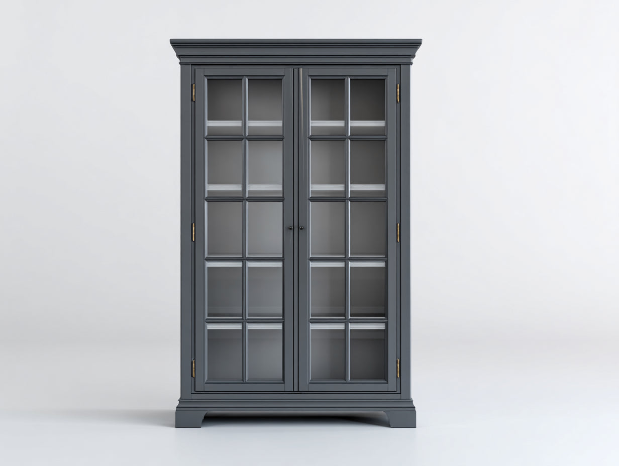 Vitrine - MDF-verre-métal - 94x40x180 cm - gris ardoise - classique