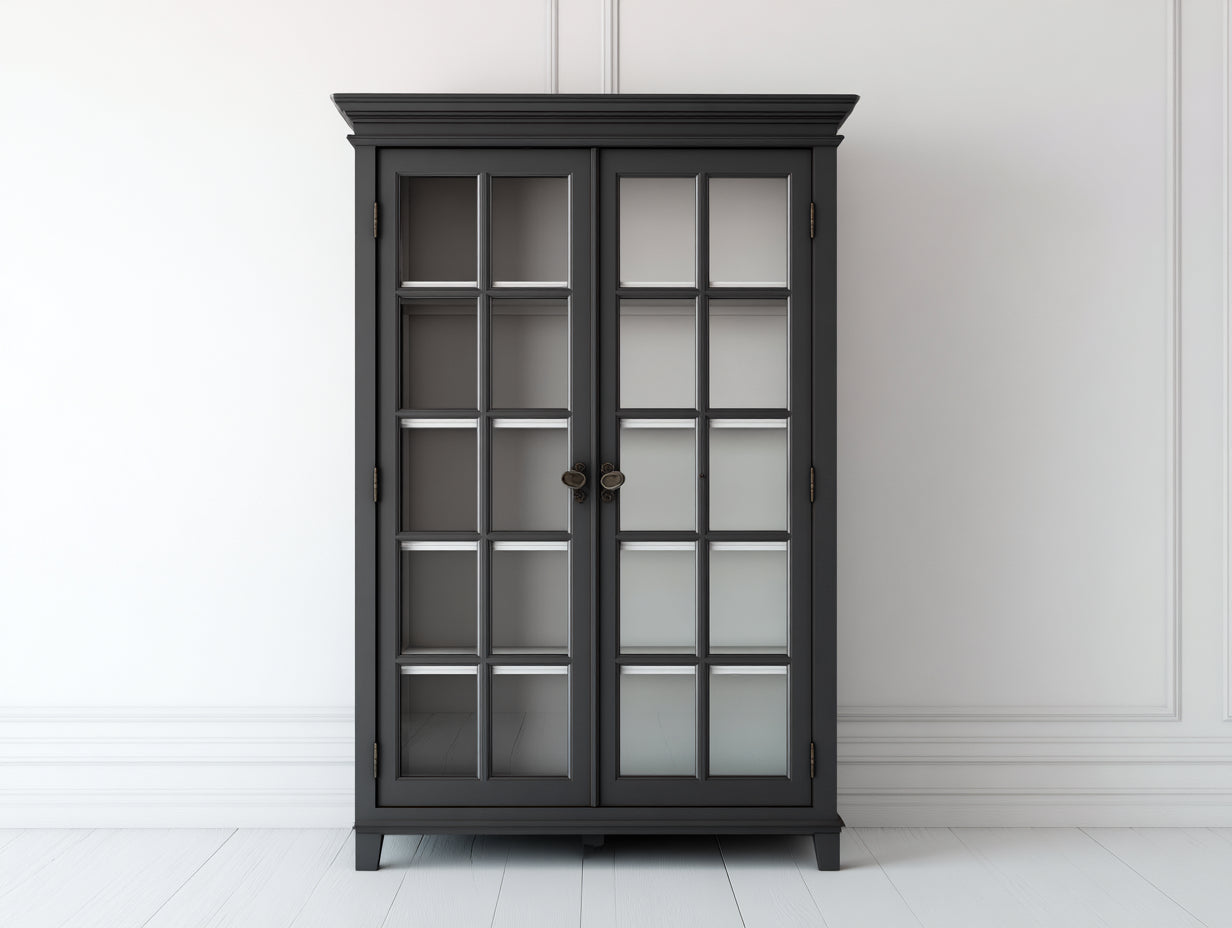 Vitrine - MDF-verre-métal - 91x39x176 cm - gris anthracite-beige clair - classique