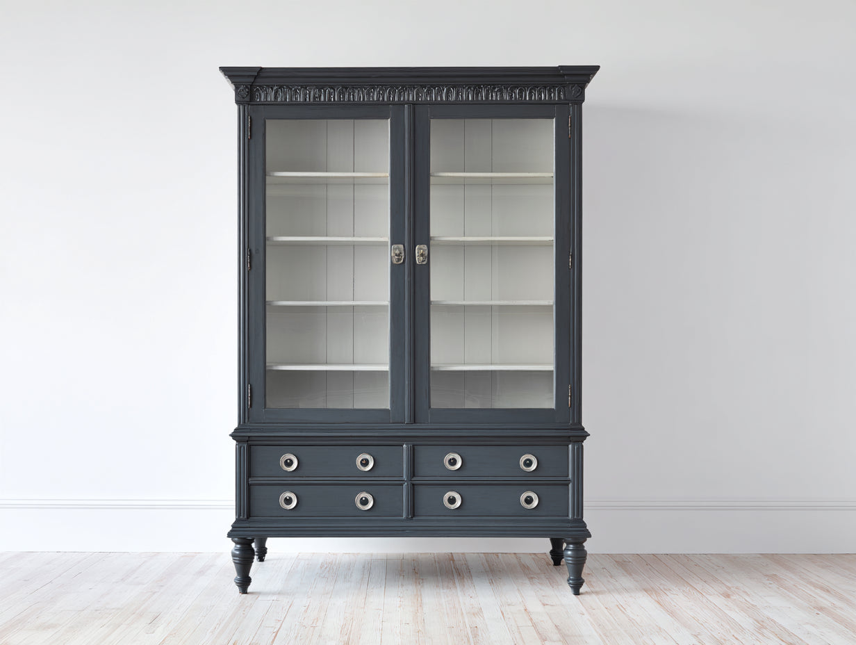 Vitrine - MDF-verre-métal - 117x43x179 cm - gris anthracite-beige clair - classique
