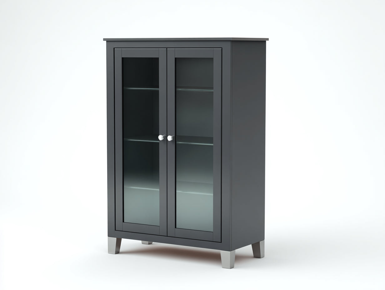 Vitrine - MDF-verre-métal - 84x36x130 cm - gris foncé-argenté - moderne