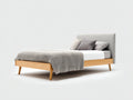Lit simple - bois-tissu - 209x106x104 cm - bois clair-gris - scandinave moderne