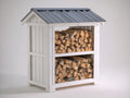 Abri à bûches - bois-métal - 118x65x135 cm - Blanc-Gris - rustique