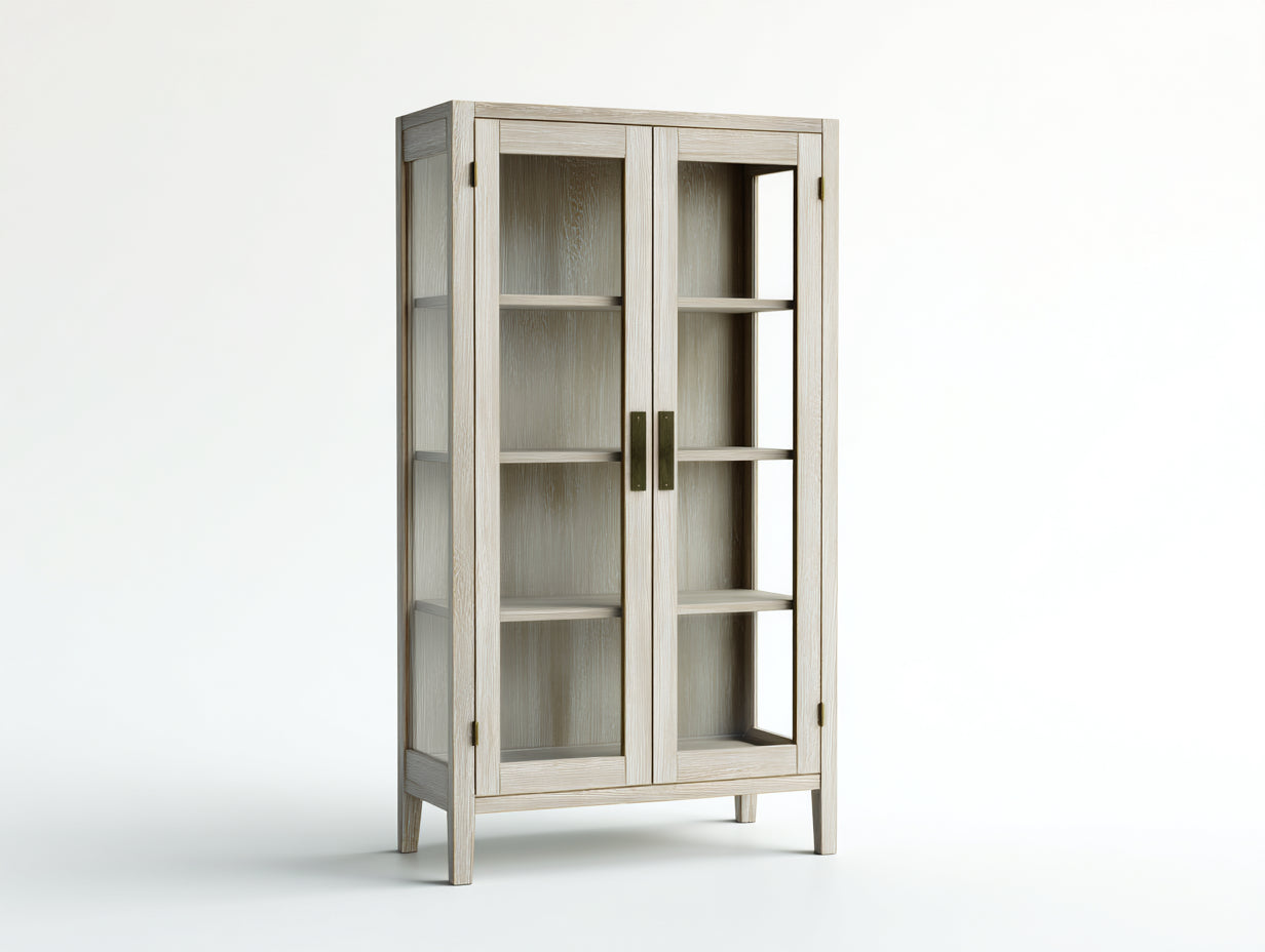 Vitrine - bois-verre-métal - 86x37x168 cm - beige naturel-bronze foncé - moderne