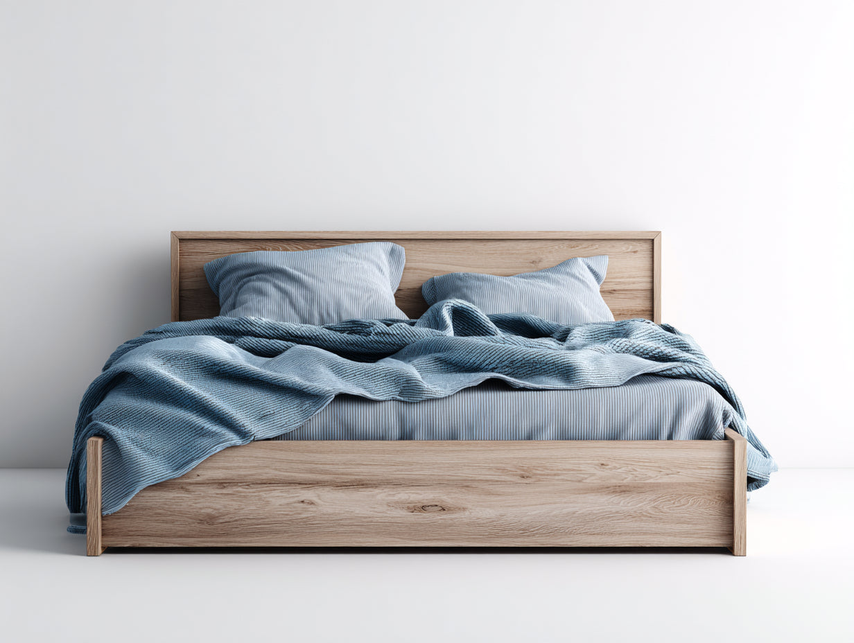 Lit double - bois - 213x186x96 cm - bois naturel - style contemporain