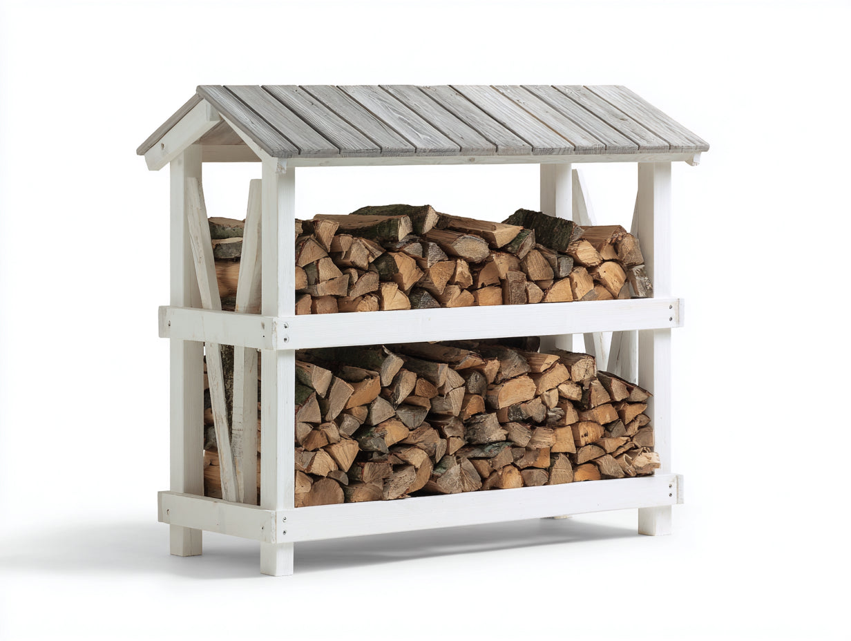 Abri à bûches - bois - 152x67x126 cm - Blanc-Gris - rustique