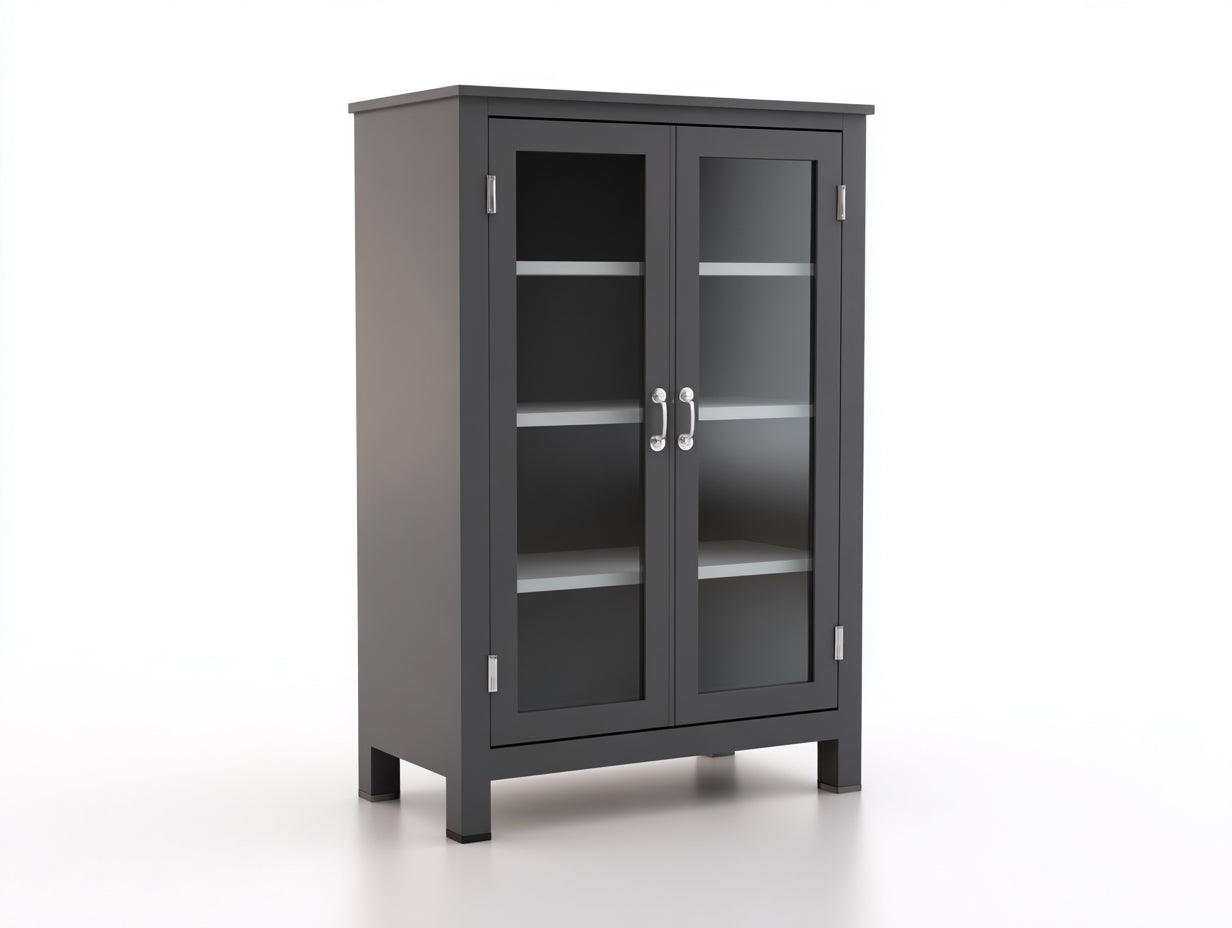 Vitrine - MDF-verre-métal - 83x35x126 cm - gris foncé - moderne