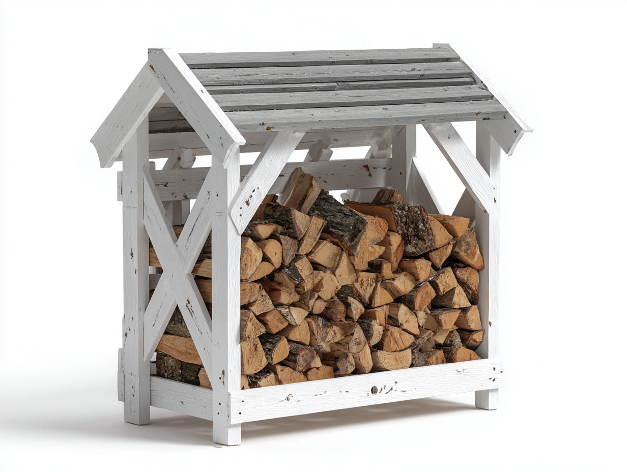 Abri à bûches - bois - 128x76x132 cm - Blanc-Gris - rustique