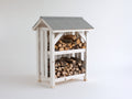 Abri à bûches - bois-métal - 116x58x142 cm - Blanc-Gris - chalet rustique