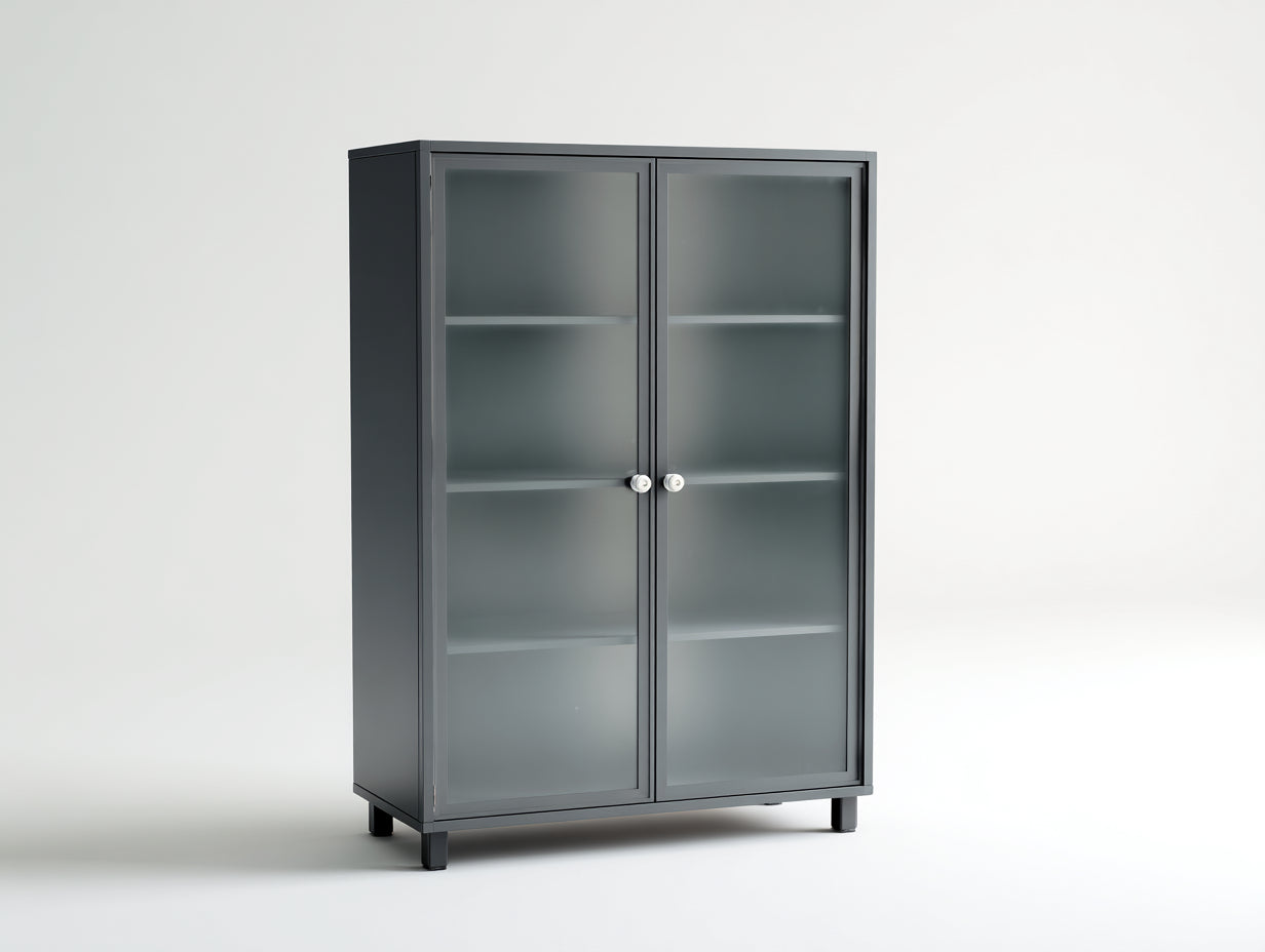 Vitrine - MDF-verre-métal - 85x34x123 cm - gris foncé - moderne