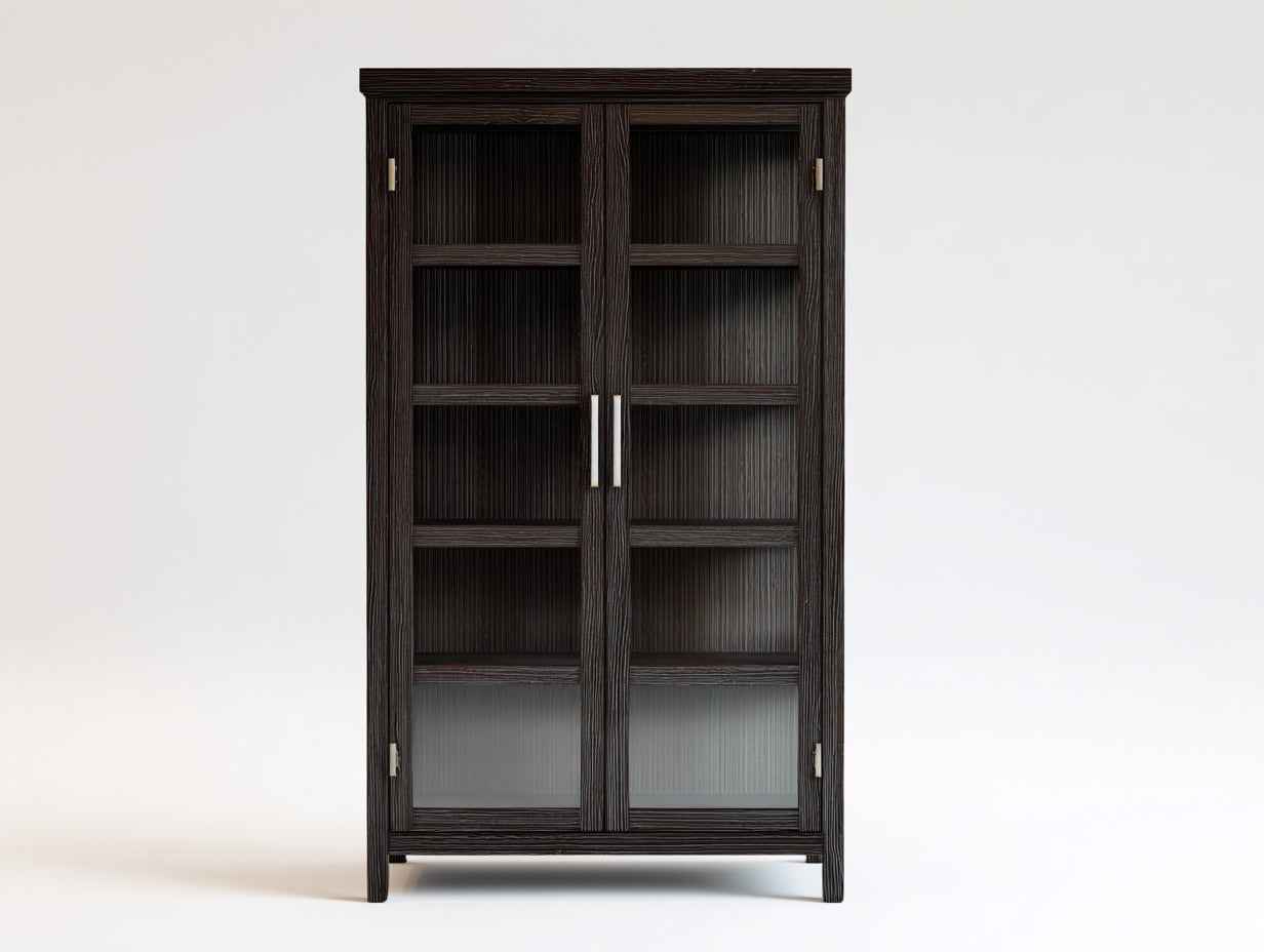 Vitrine - MDF-verre-métal - 86x38x176 cm - marron foncé - classique