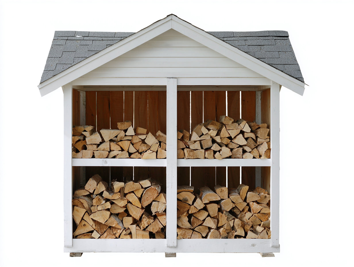 Abri à bûches - Bois-Bardeaux bitumés - 218 x 78 x 205 cm - Blanc-Marron-Gris - Style chalet