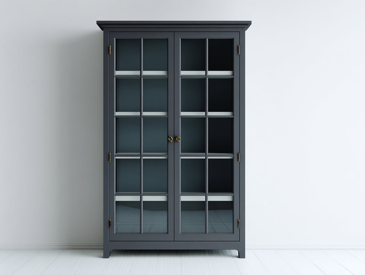 Vitrine - MDF-verre-métal - 93x39x178 cm - gris ardoise - classique