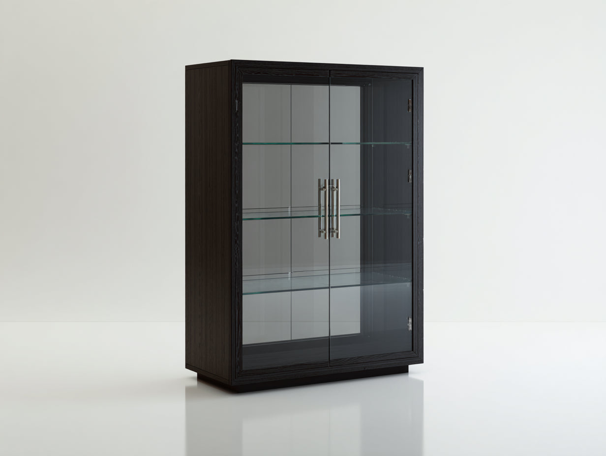 Vitrine - MDF-verre-métal - 91x36x141 cm - noir-marron foncé - moderne