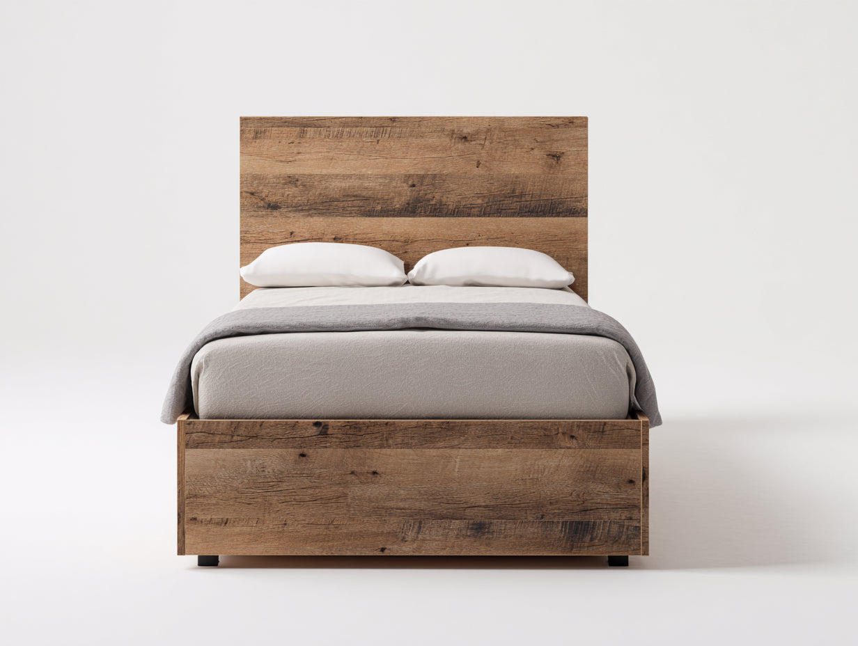 Lit simple - bois - 207x105x108 cm - chêne brun-noir - rustique moderne