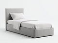 Lit simple - tissu-bois - 204x103x113 cm - gris clair - moderne rembourré