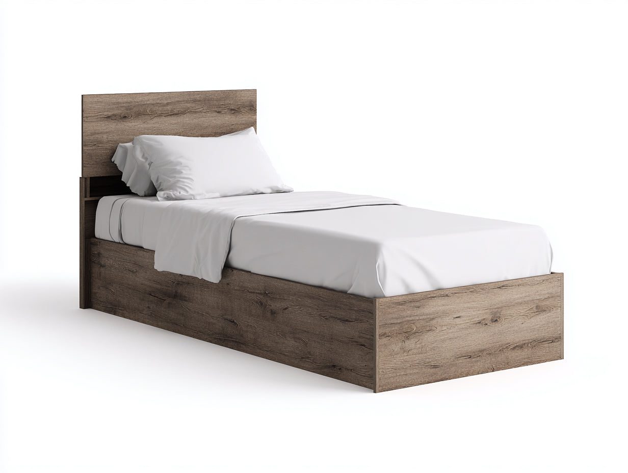 Lit simple - bois - 207x104x104 cm - chêne brun - contemporain chaleureux