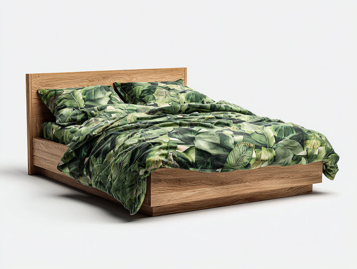 Lit double - bois - 214x188x102 cm - chêne naturel - style rustique contemporain