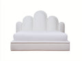 Lit double - similicuir-bois - 218x190x130 cm - blanc - style art déco