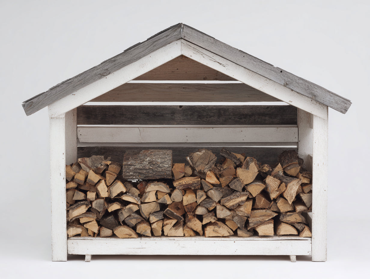 Abri à bûches - Bois - 172 x 64 x 158 cm - Blanc-Brun-Gris - Style cottage