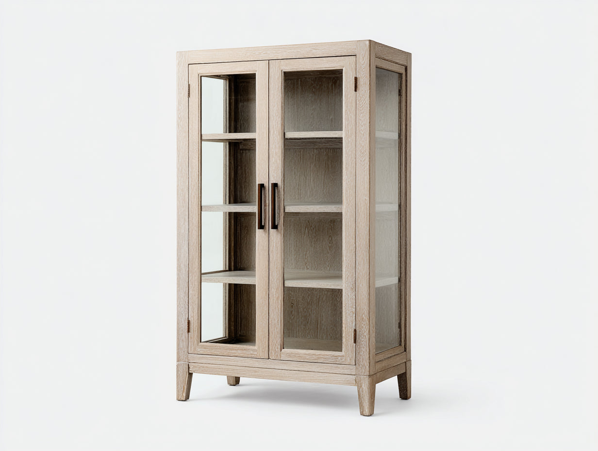 Vitrine - bois-verre-métal - 82x37x167 cm - beige naturel - moderne