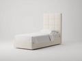 Lit simple - tissu-bois - 207x105x121 cm - crème - moderne capitonné