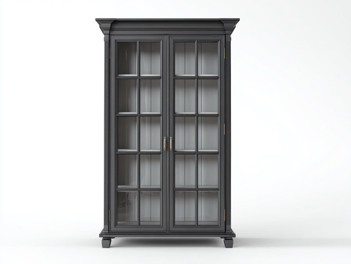 Vitrine - MDF-verre-métal - 92x39x181 cm - gris anthracite - classique