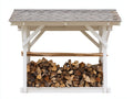 Abri à bûches - Bois-Bardeaux bitumés - 198 x 68 x 176 cm - Blanc-Gris - Style champêtre