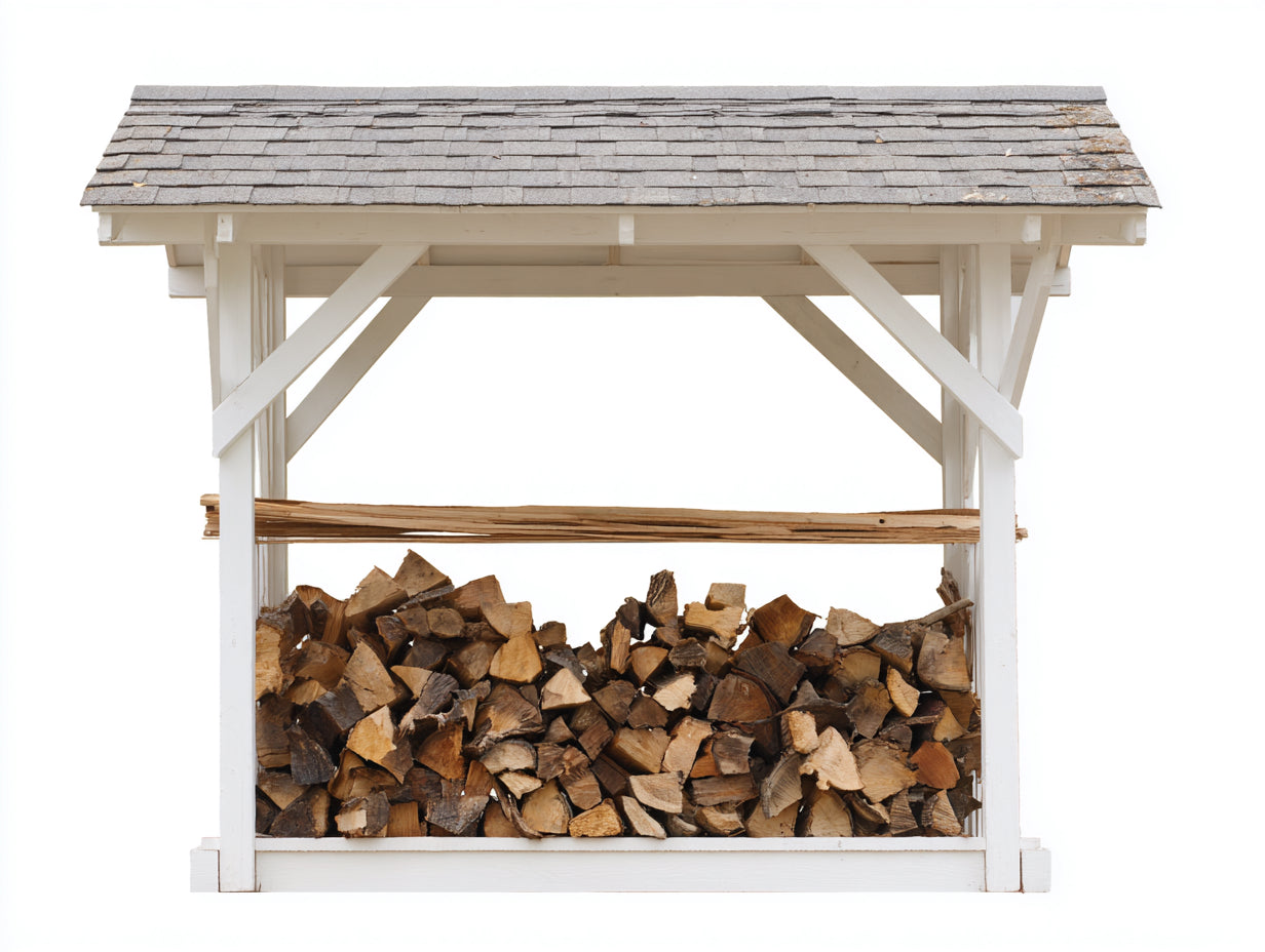 Abri à bûches - Bois-Bardeaux bitumés - 198 x 68 x 176 cm - Blanc-Gris - Style champêtre