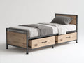 Lit simple - bois-métal - 210x105x96 cm - bois naturel-gris anthracite - industriel fonctionnel