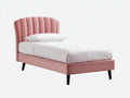 Lit simple - velours-bois - 204x102x112 cm - rose-noir - contemporain nervuré