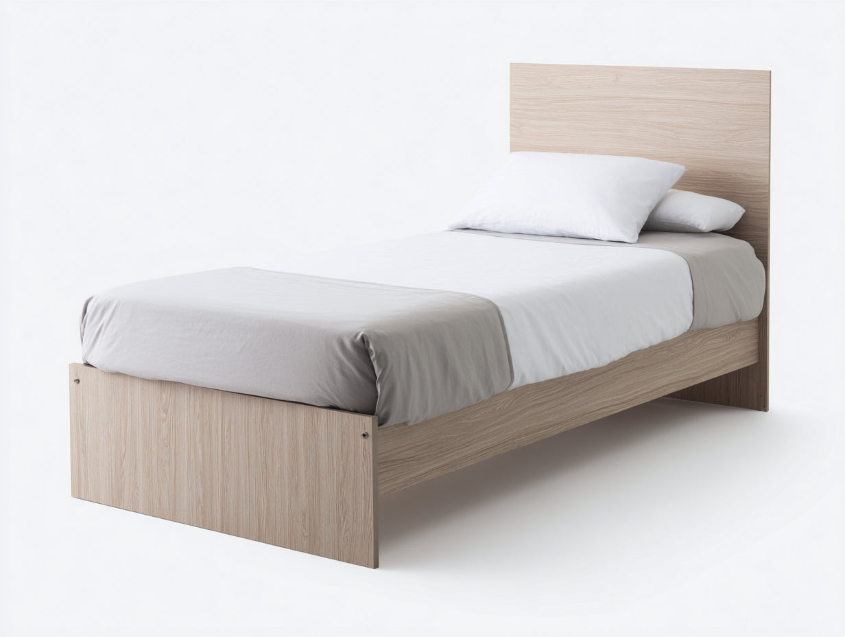 Lit simple - bois - 206x104x98 cm - chêne clair - moderne minimaliste