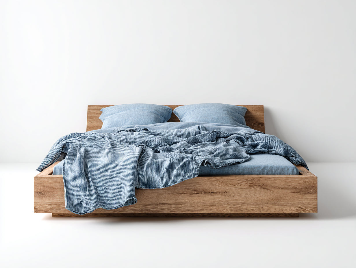 Lit double - bois - 211x185x92 cm - chêne naturel - style contemporain