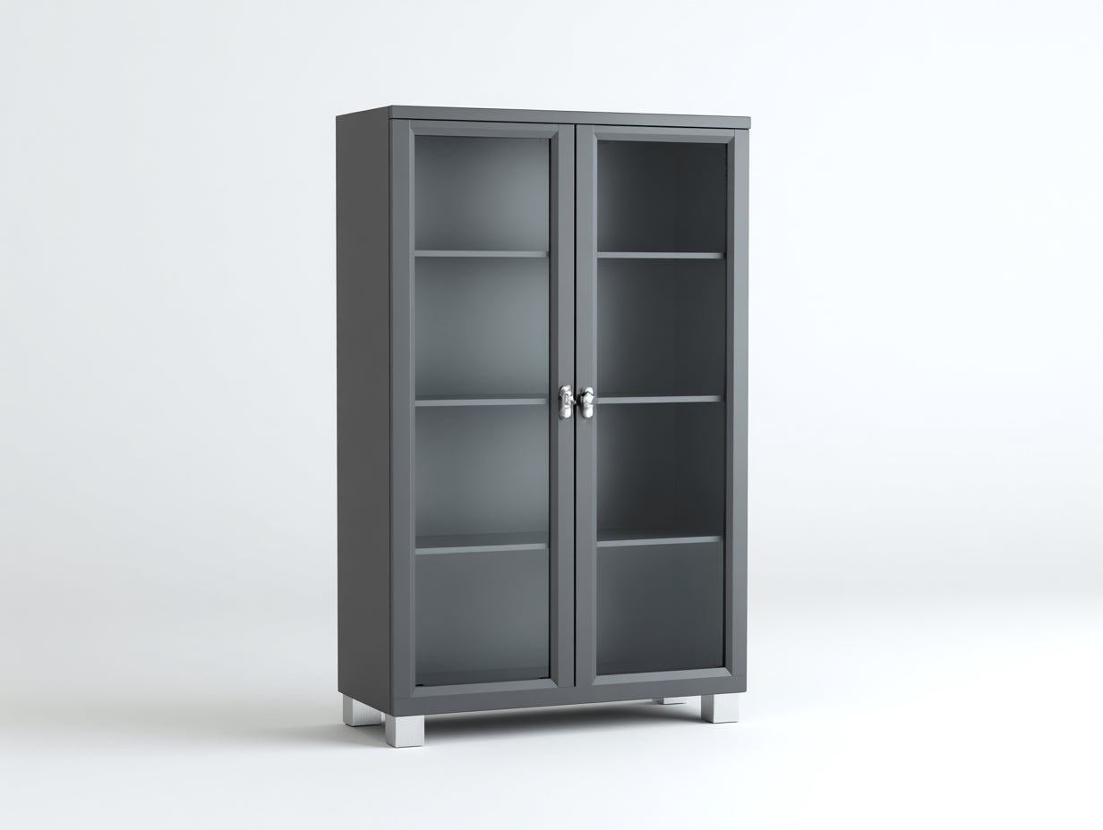 Vitrine - MDF-verre-métal - 87x35x132 cm - gris foncé-argenté - moderne