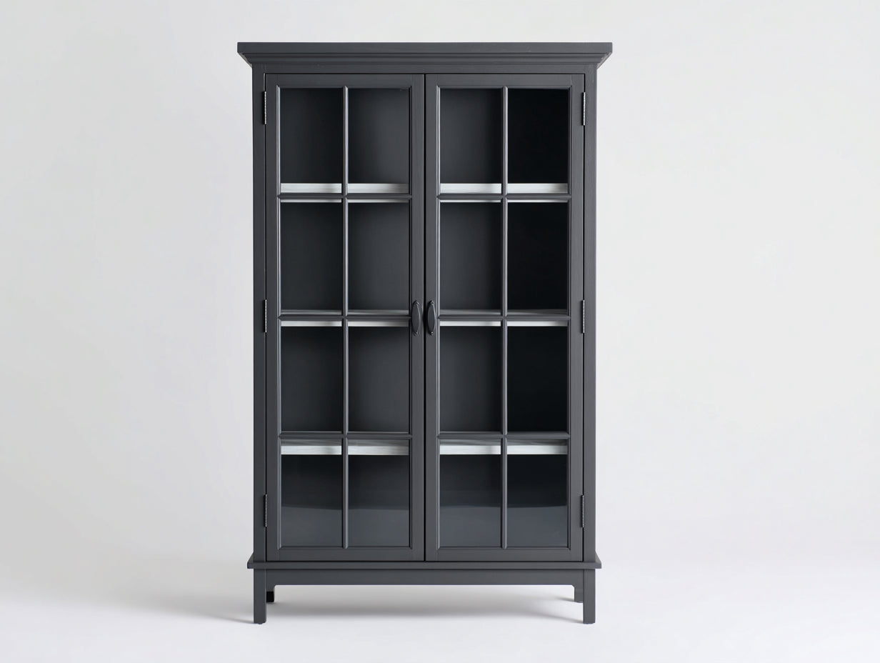Vitrine - MDF-verre-métal - 90x38x172 cm - gris anthracite - classique