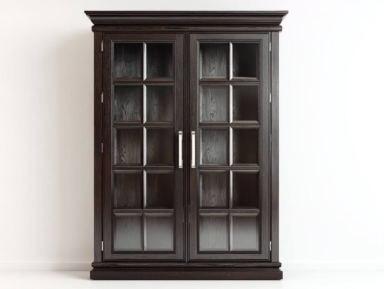 Vitrine - MDF-verre-métal - 112x41x183 cm - marron foncé - classique