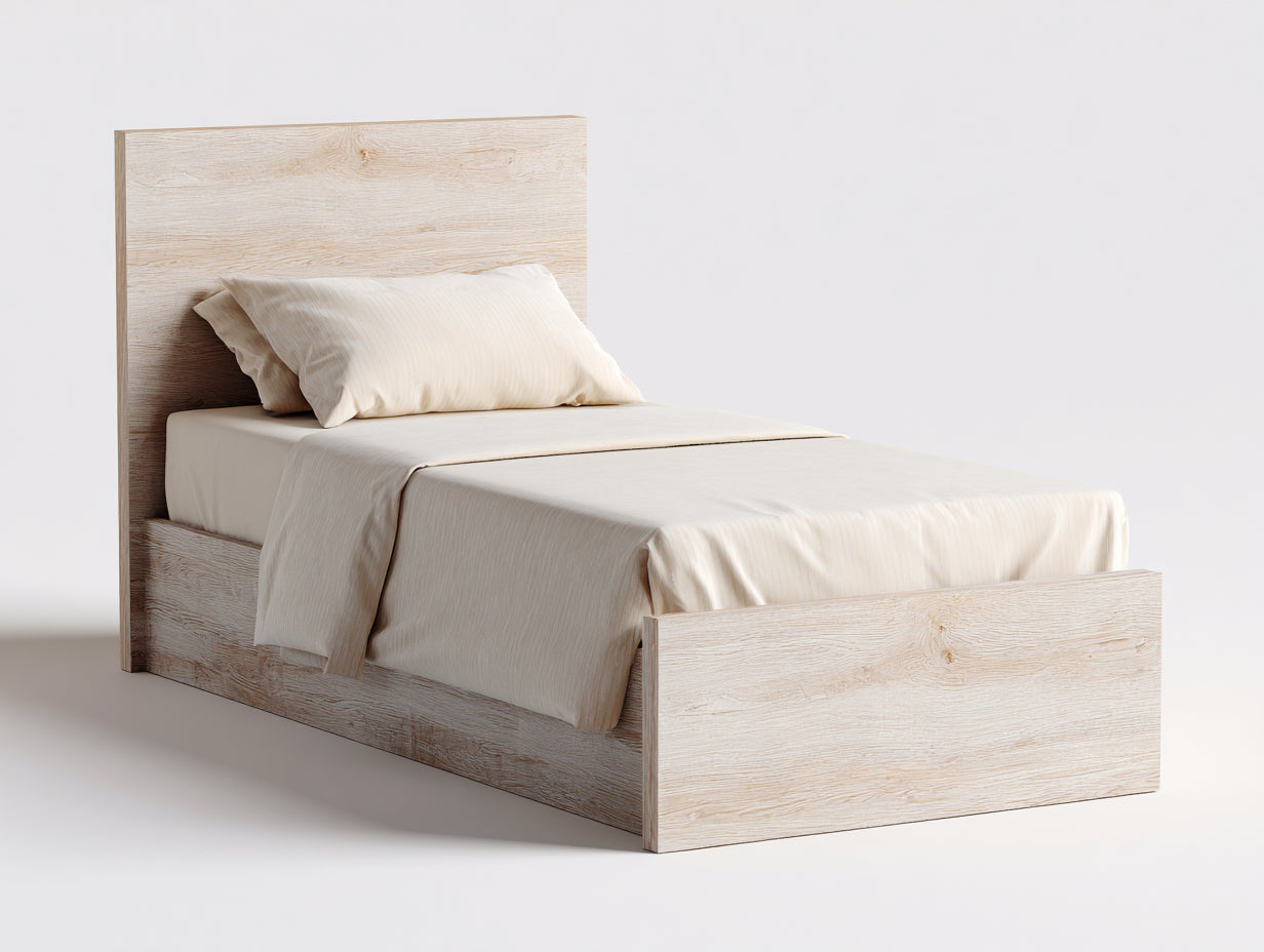 Lit simple - bois - 207x105x103 cm - chêne blanchi - contemporain naturel