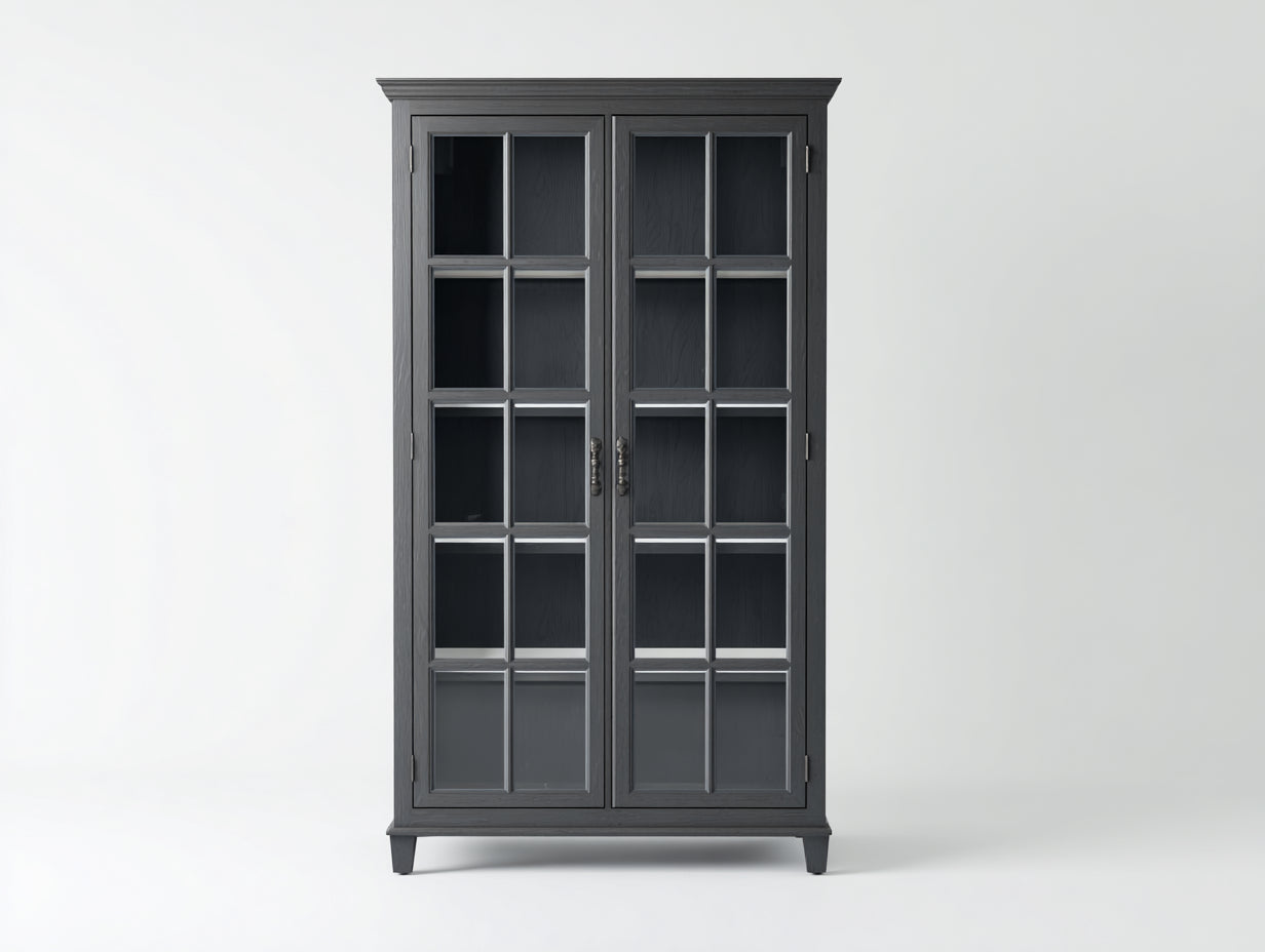 Vitrine - MDF-verre-métal - 88x37x175 cm - gris foncé - classique