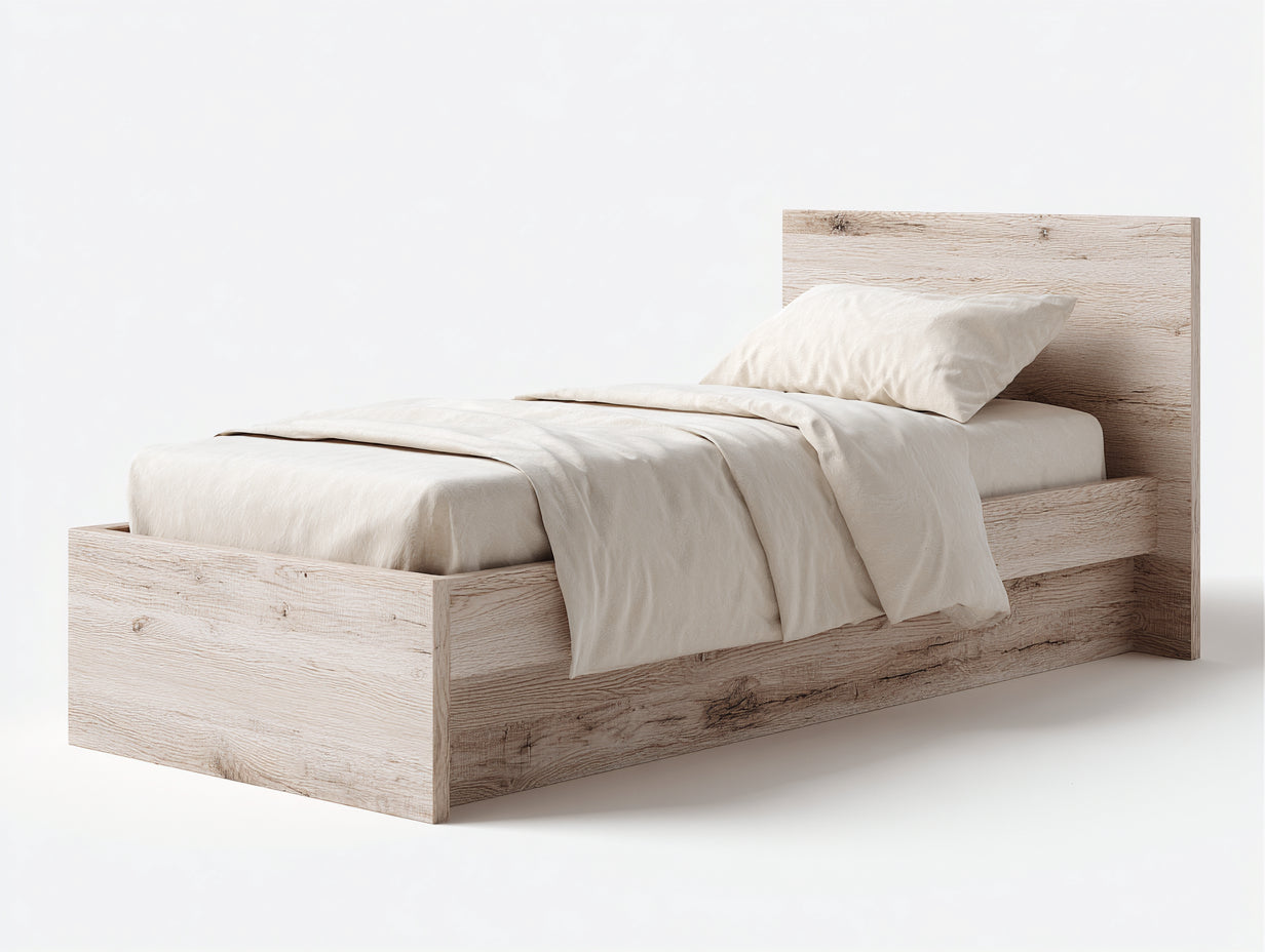 Lit simple - bois - 208x105x101 cm - chêne blanchi - contemporain épuré
