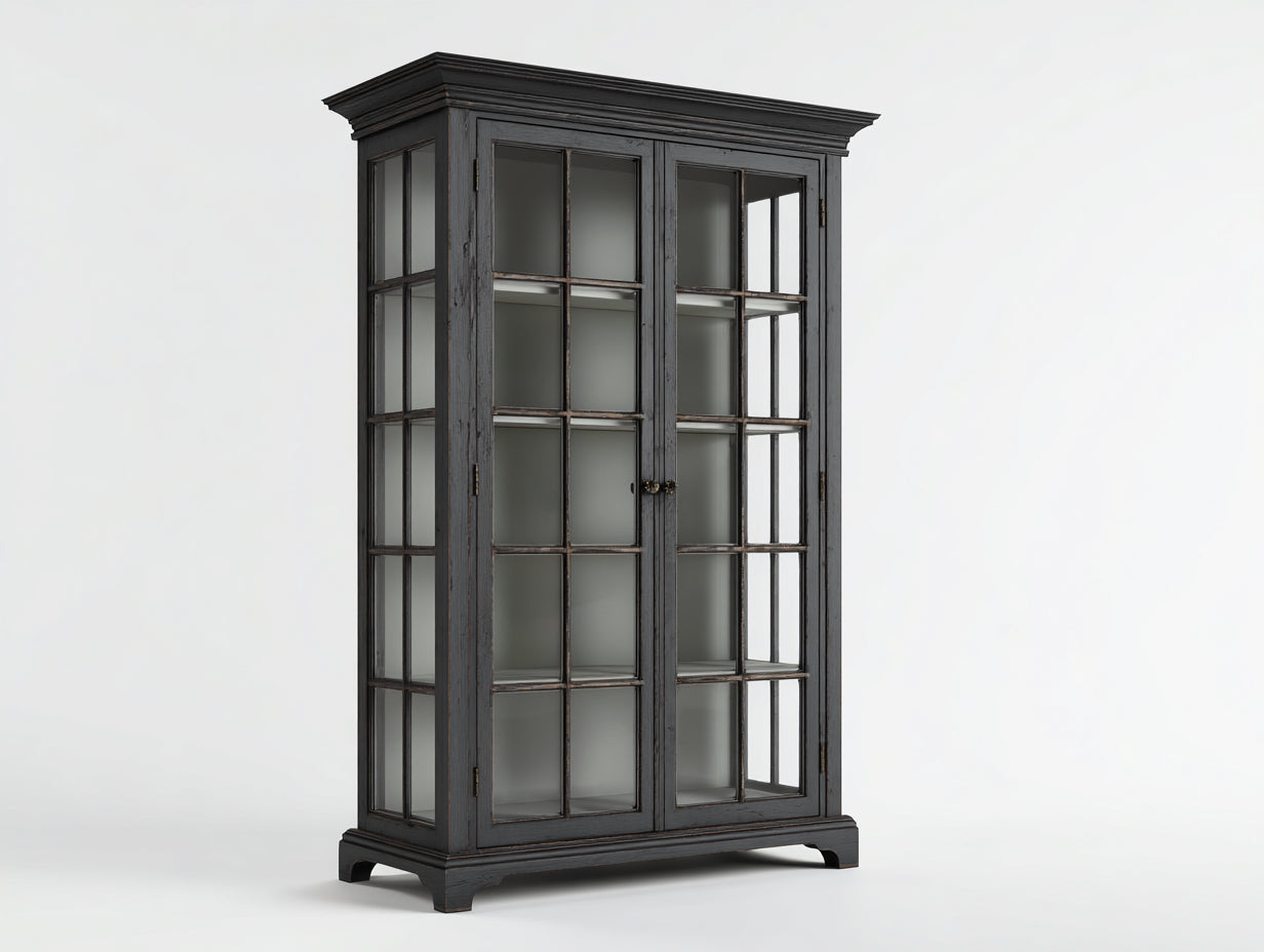 Vitrine - MDF-verre-métal - 99x40x184 cm - gris anthracite-beige clair - classique